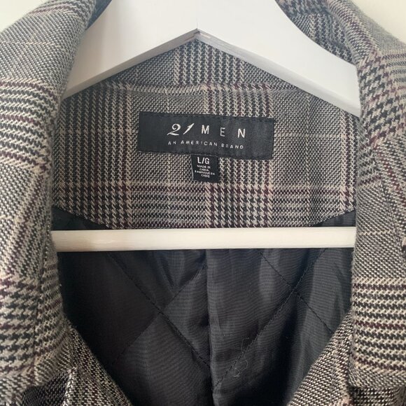 Men’s Grey Plaid Jacket – Trench-Inspired Fit – Size M - Picture 5 of 6